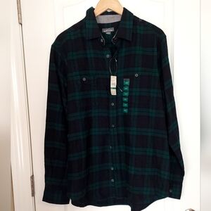 Eddie Bauer Forest Green and Blue Plaid Flannel Shirt